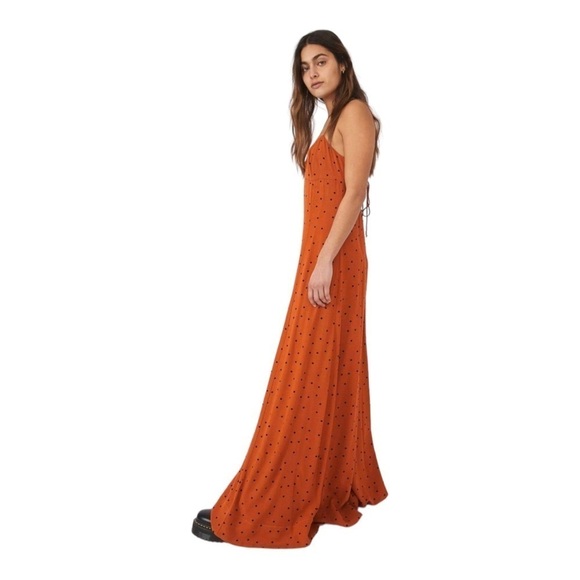 FREE PEOPLE Rust Orange Polka Dot Open Back Wide Leg Jumpsuit XS NEW - Picture 10 of 15